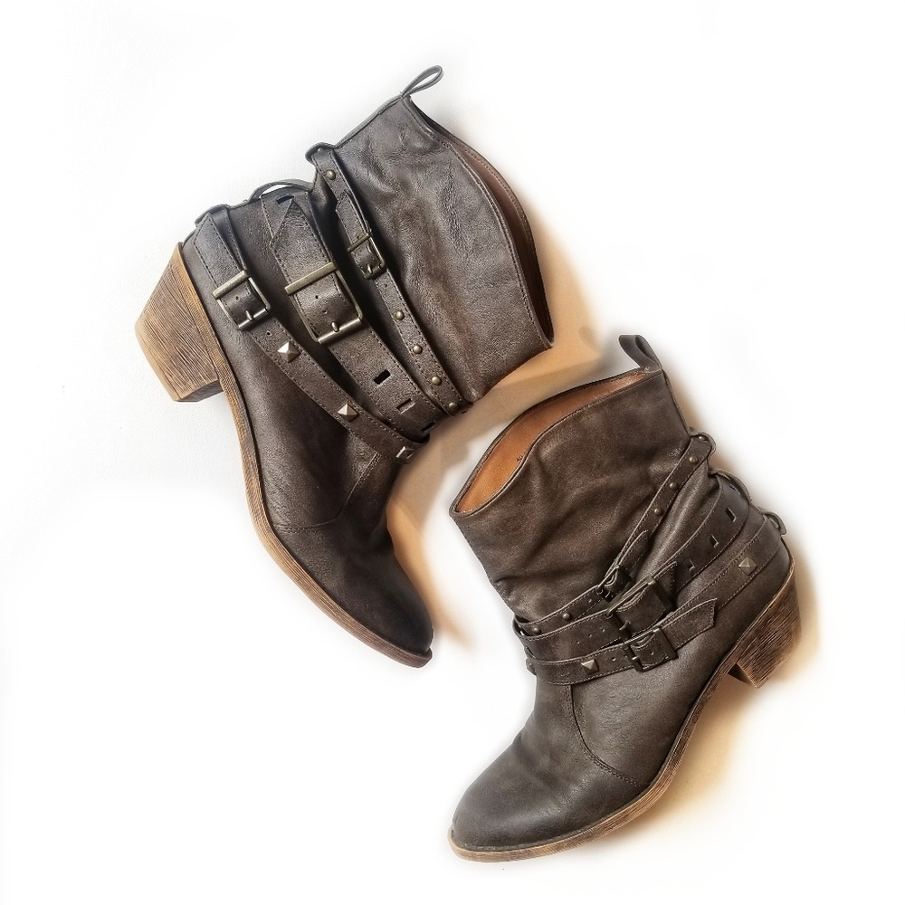 Mossimo Supply Co Brown Strappy Buckle Ankle Boots